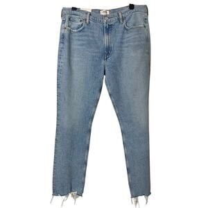 Agolde Merrel Straight Mid Rise Jeans Astray Womens 32 Light Wash Raw Hem Ankle